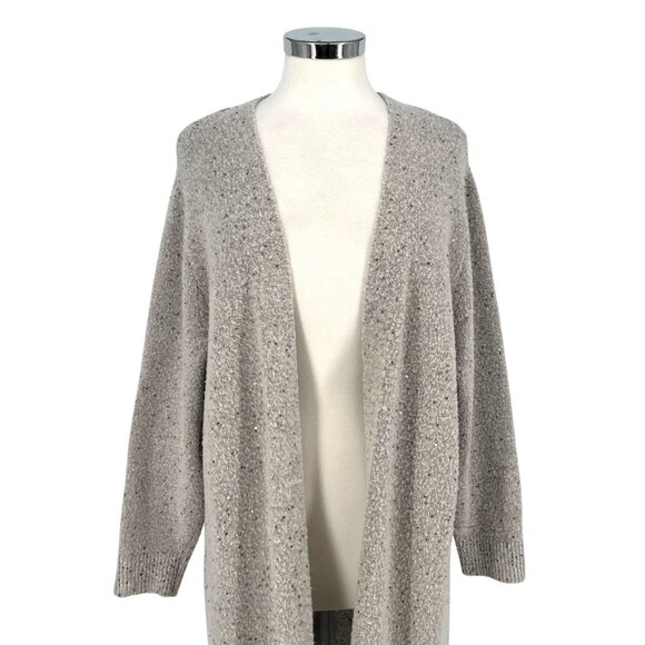 Lane Bryant Sequin Open Front Long Cardigan Gray Size Large - Picture 2 of 13
